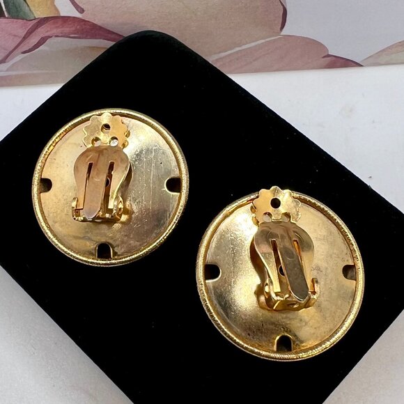 Textured Dome Gold CLIP Earrings - Picture 4 of 4